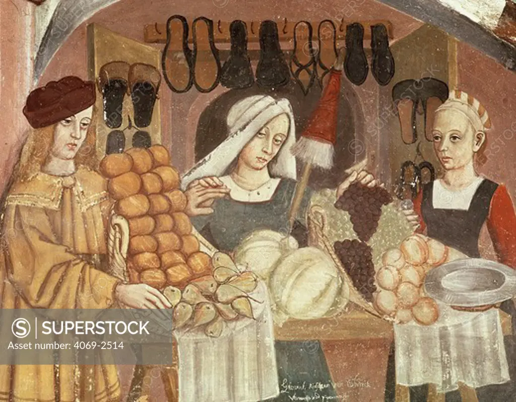 Fruit seller, late 15th century Italian Gothic fresco