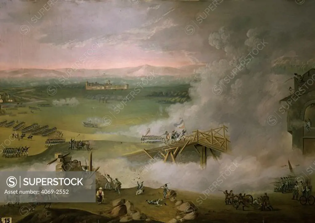 Battaglia al Ponte d'Arcole (Battle of Arcole Bridge) 15 November 1796 (French troops under Augereau managing to cross river by trestle bridge)