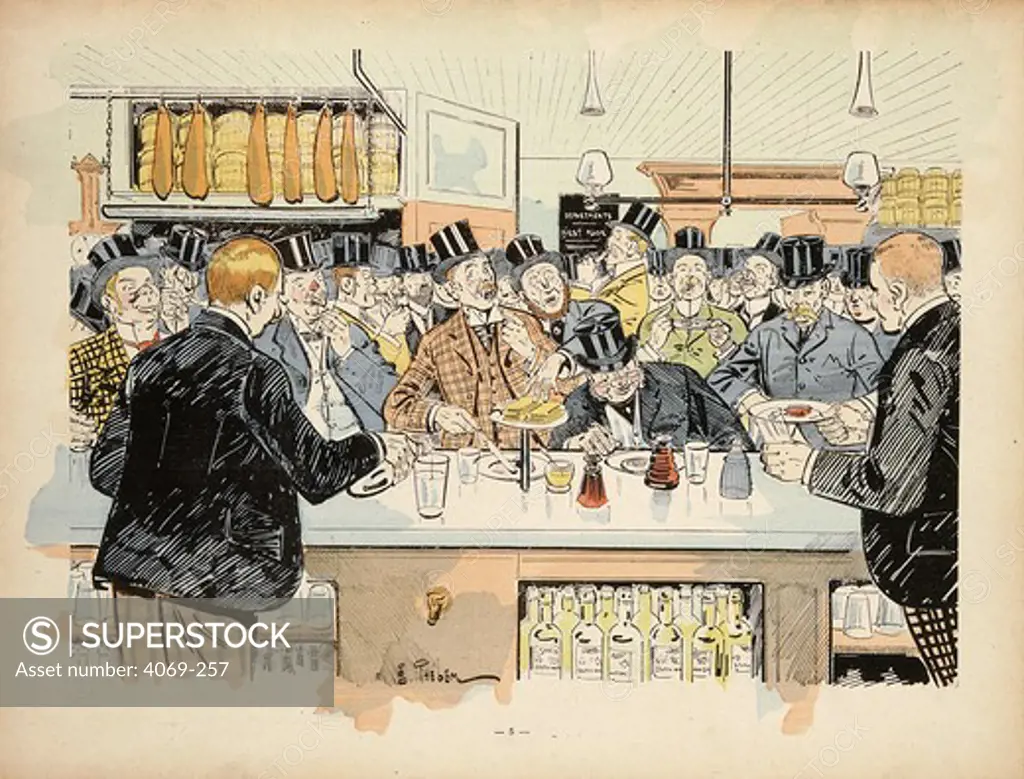 Gentlemen from Stock Exchange in pub at lunchtime, from Messieurs les Anglais, by J. Sergius, 1902