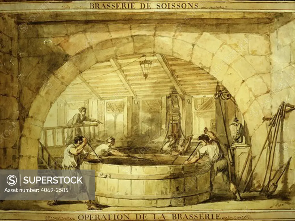 Working brewery in Soissons, France, watercolour