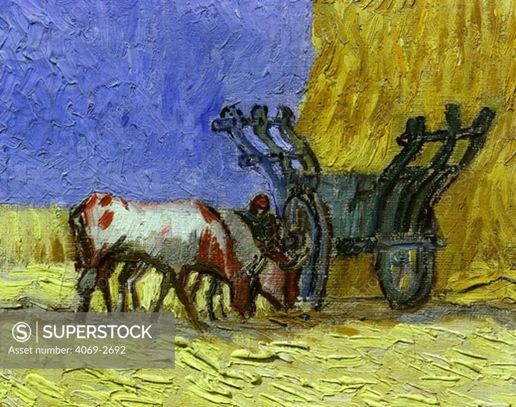 Oxen and cart in the shade, from La mridienne ou la sieste, Siesta at noon, after 1866 pastel drawing by Millet, 1890, detail. Van Gogh painted several compositions drawn from Millet's scenes of agricultural life