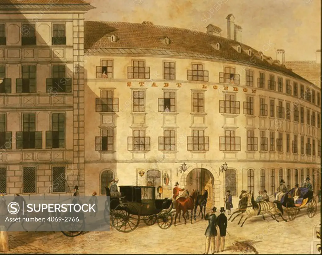 The hotel Stadt London on the Graben in Vienna, Austria, 19th century watercolour