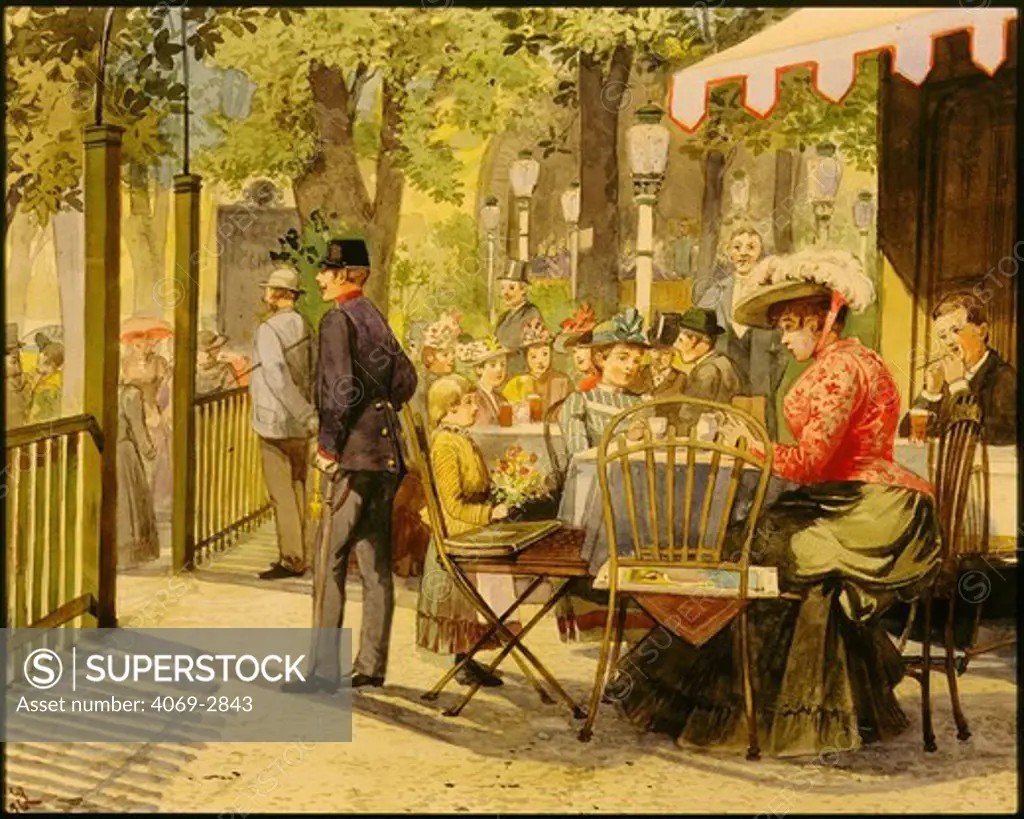Open-air cafe in the Prater Park, Vienna, Austria, 1896 watercolour