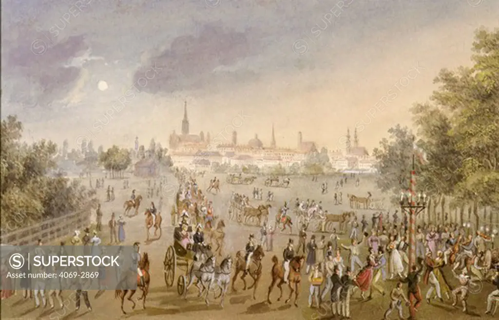 Vienna, Austria, as seen from the Brigittenhau on the Kirkweiner side in 1830, gouache