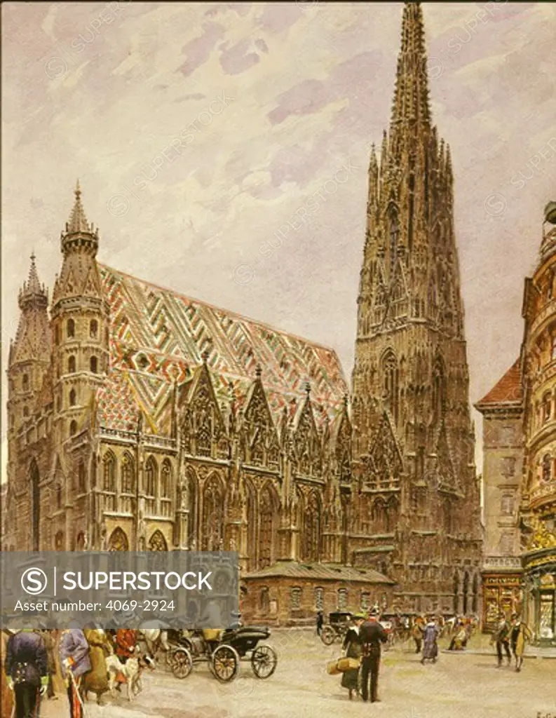 St Stephen's Cathedral, Vienna, Austria, 19th century watercolour