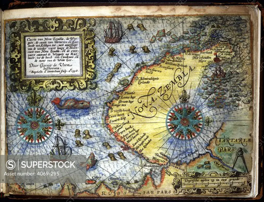 Map of Nova Zembla, narrative of last voyage of Willem Barents, 1550-97, Dutch navigator, by Gerrit de Veer, 1598