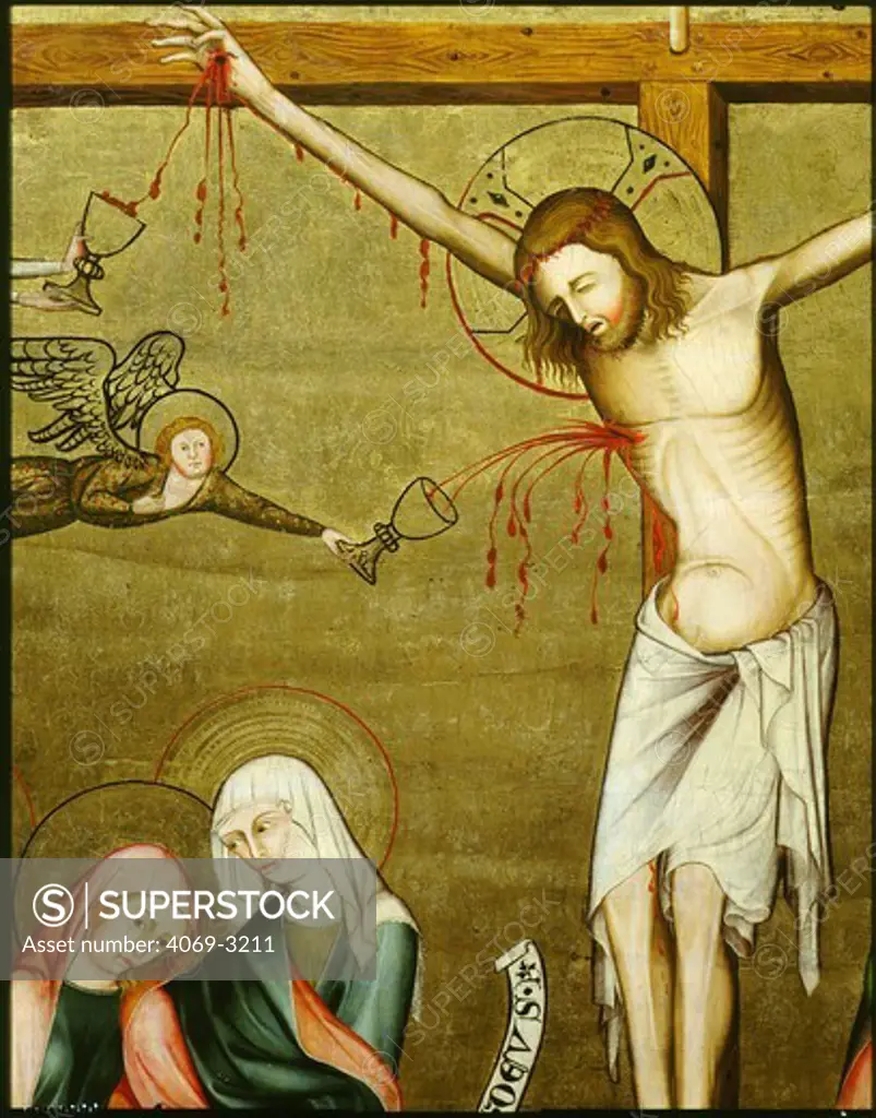 The Crucifixion, detail of angel collecting the blood of Christ, 1320