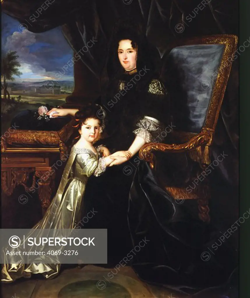 Portrait of Madame de MAINTENON, wife of Louis XIV, 1638-1715 King of France, with her niece Francoise-Amalie d'Aubign,17th century French School