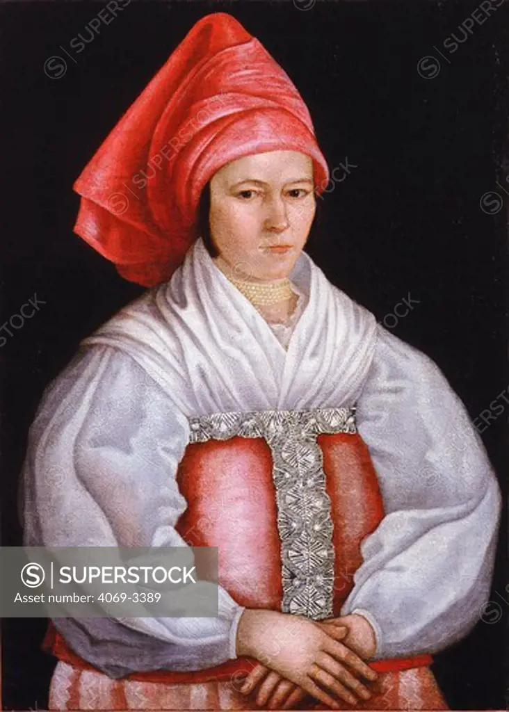 Russian peasant woman with red headscarf, 19th century