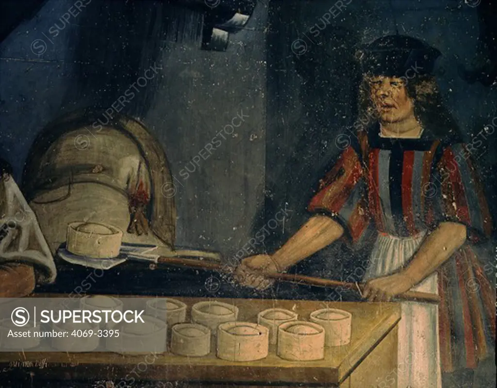 The oven for baking pies and bread, detail, from frescoed lunette, late 15th century