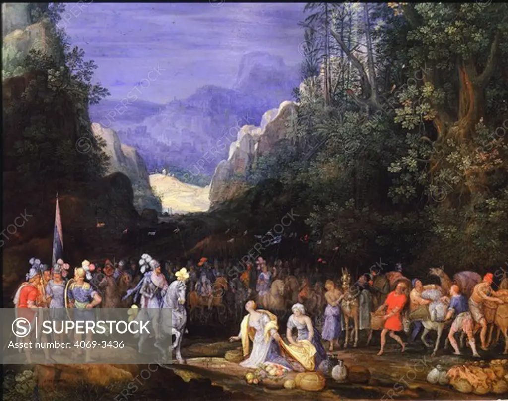 Landscape of homeland showing homecoming of the judge and warrior Jephthah to his daugher