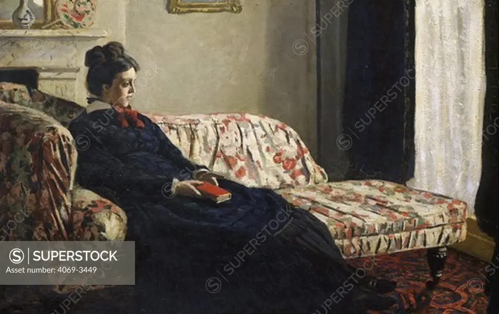 Madame MONET au canap, Mrs MONET sitting on sofa, 1870-71. Painted in London
