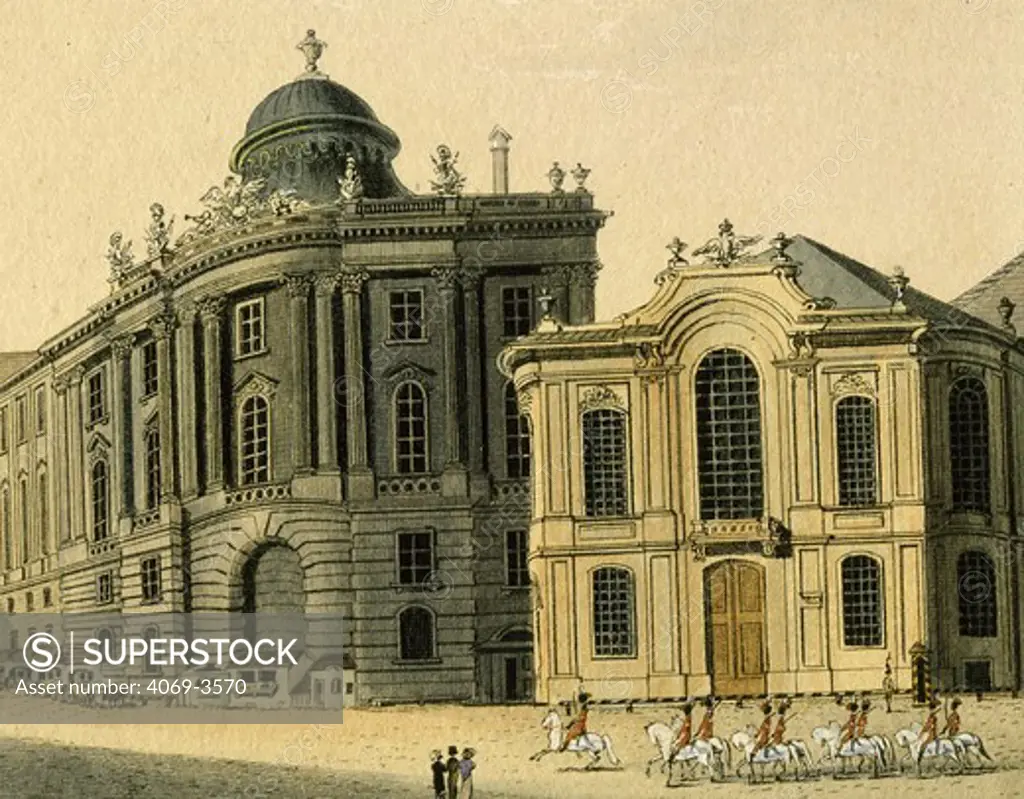 The Burgtheater in Vienna, Austria, engraving