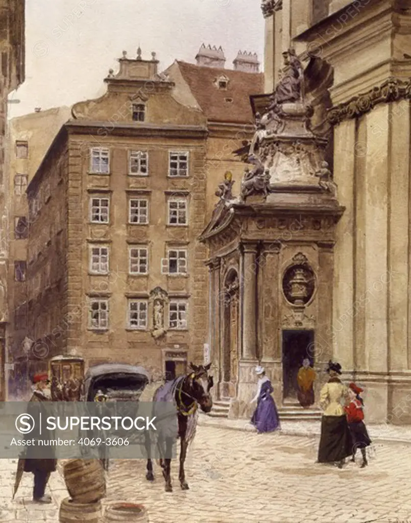 Corner of the Peterplatz, Vienna, Austria, watercolour
