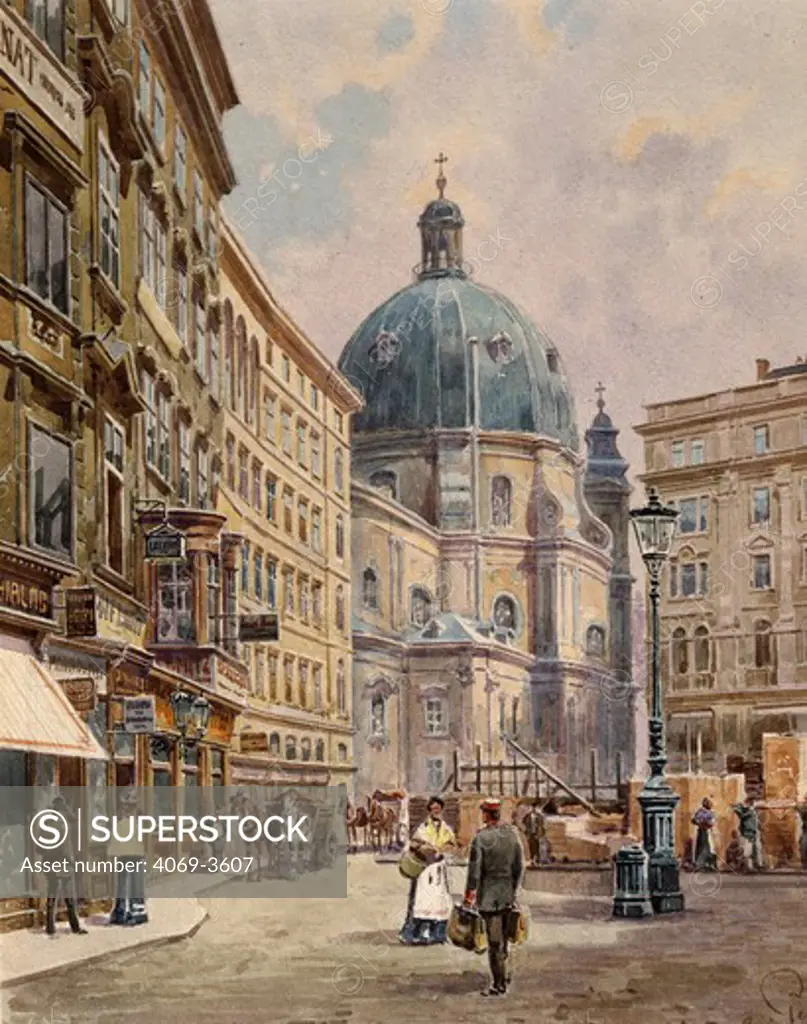 View of the Peterplatz, Vienna, Austria, watercolour