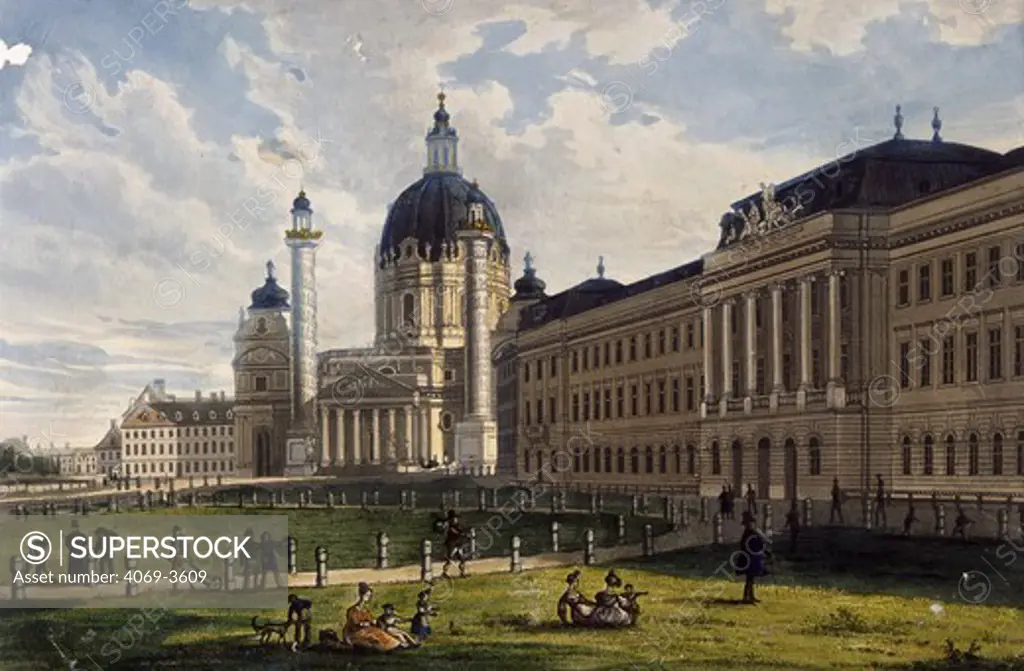 View of the Karlsplatz, Vienna, Austria, 19th century watercolour