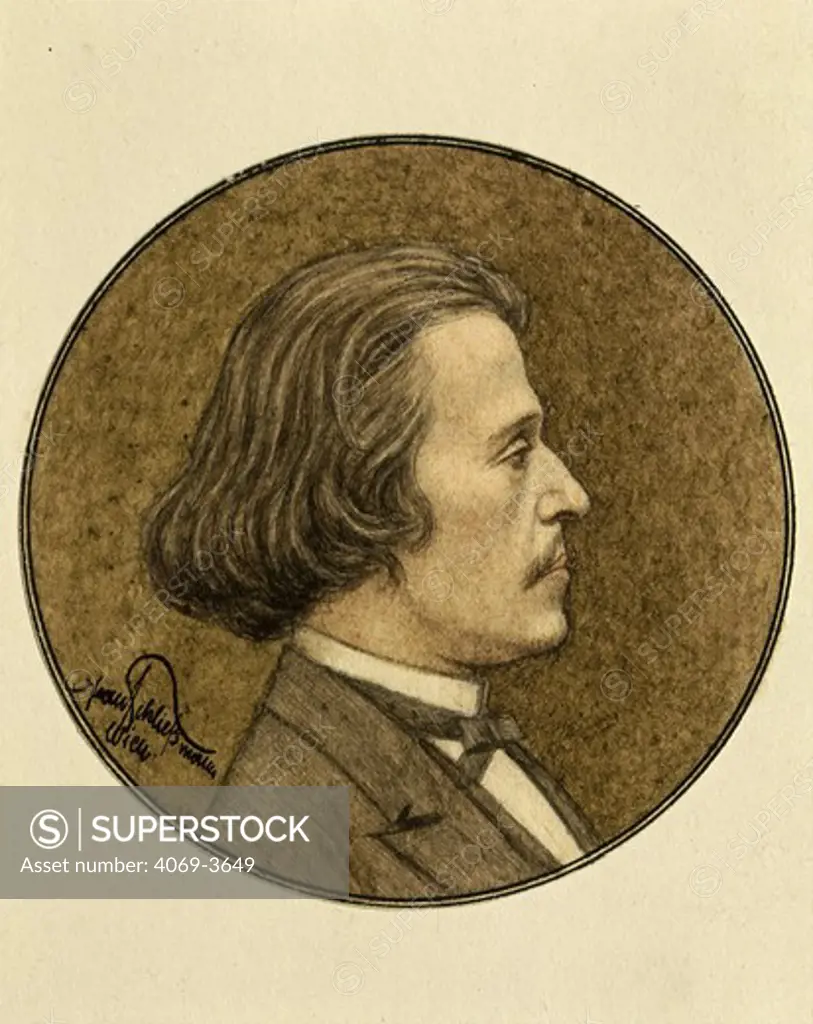 Circular portrait of Josef STRAUSS, 1825-99 Austrian composer, brother of Johann II
