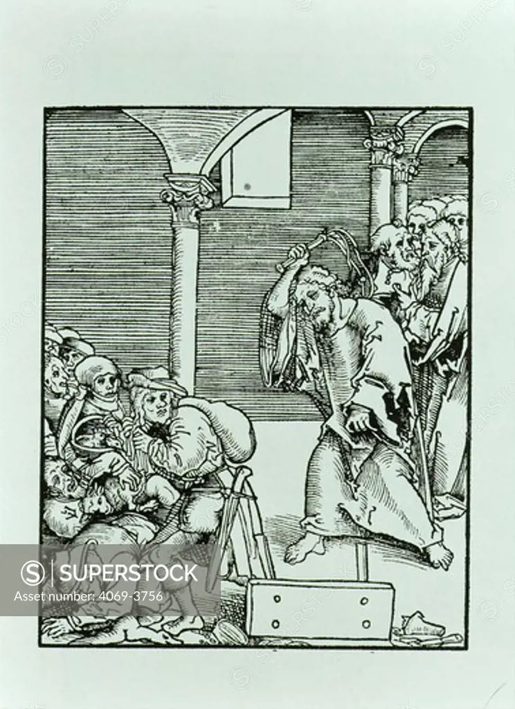 Jesus drives the moneychangers out of the temple, woodcut, 1521