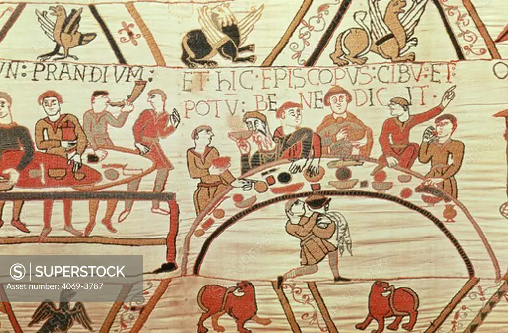 Banquet hosted by the Bishop of Normandy, France, from the Bayeux Tapestry, 11th century