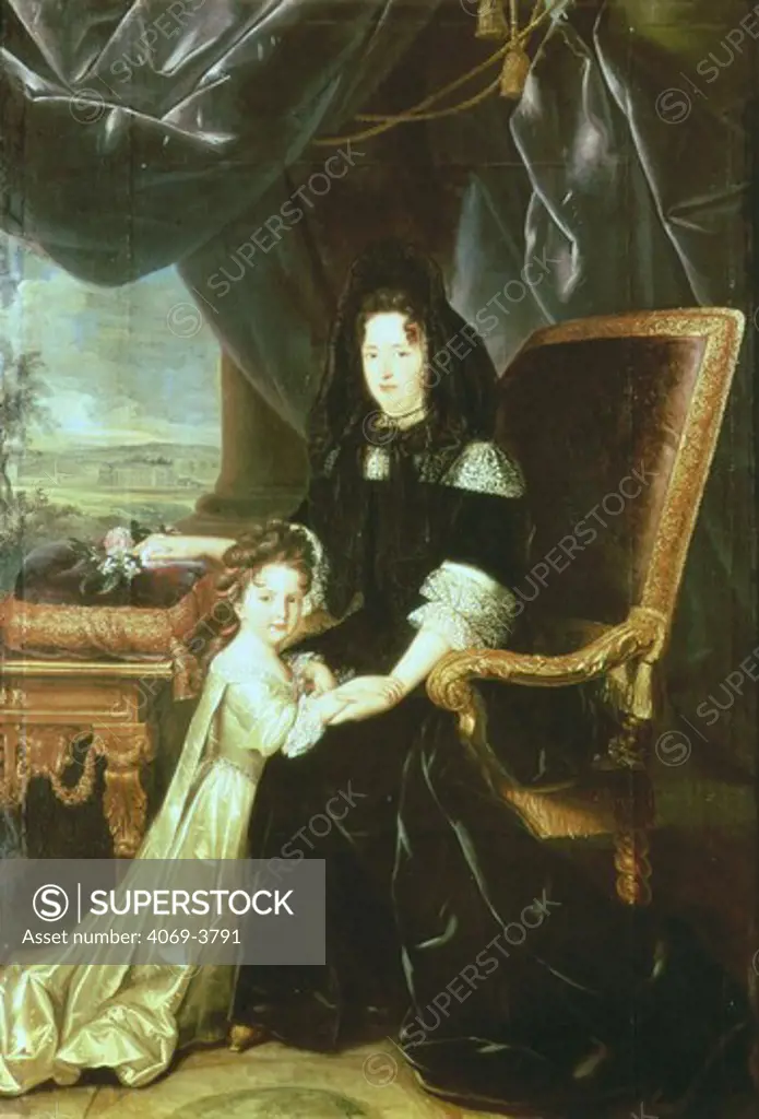 Madame Franoise d'Aubign?, Marquise de MAINTENON, 1635-1719, second wife of King Louis XIV of France, with her niece, the future Duchess of Noailles (MV 2196)