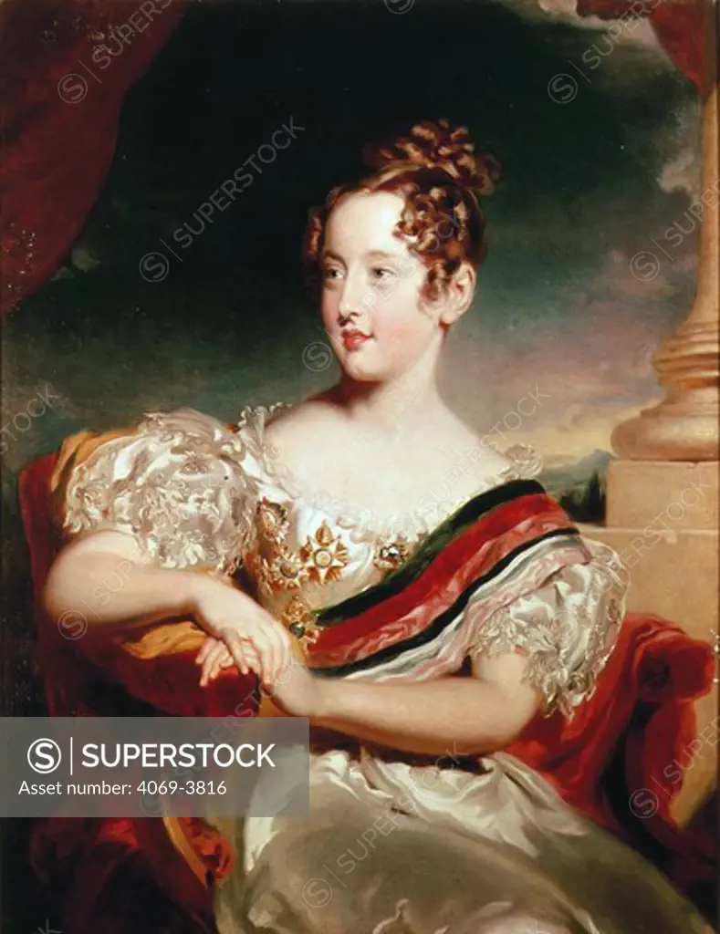 MARIA II, 1819-53, Queen of Portugal, painted 1830 in the style of Sir Thomas Lawrence, English. Maria was made Queen aged only 7, while her uncle was appointed Regent