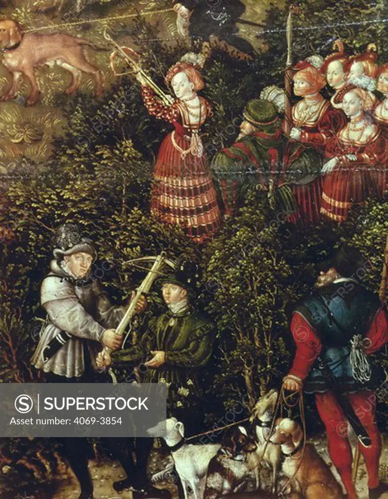 Group of women hunting, from Hunting Party in Honour of CHARLES V at Torgau Castle, 1544 (detail)