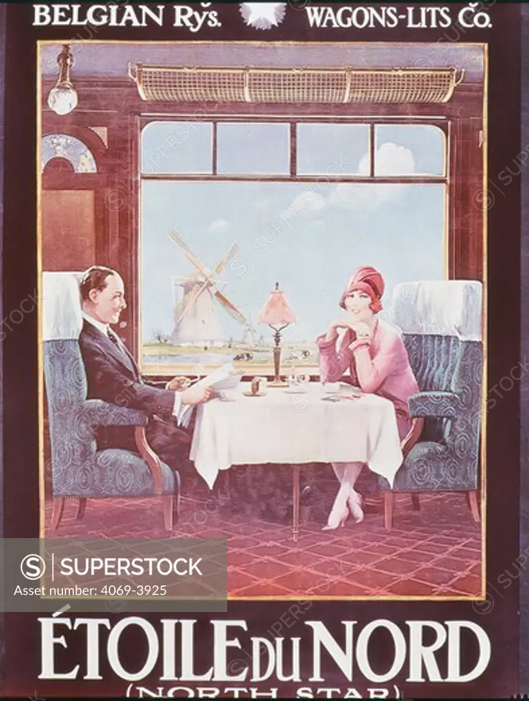 Etoile du Nord (North Star), poster for Wagons-Lits company showing restaurant carriage