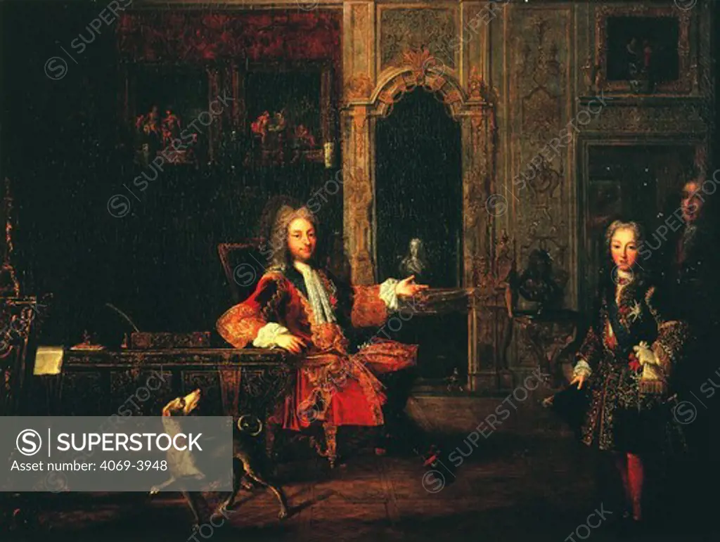 PHILIP II Duke of Orleans 1674-1723 Regent of France, in his study with his son the future Louis XV 1710-74 King of France and Navarre, in 1723, 18th century (MV 5456)