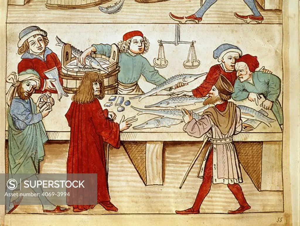 Fishmongers, from 15th century Chronicle of Ulrico de Richental