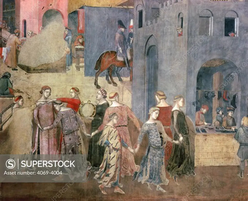 Dancers, from Effects of good government in the city, fresco (1338-40)