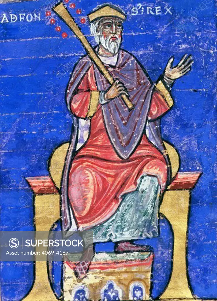 ALFONSO I, 693-757 King of Asturias, Spain, called Alfonso the Catholic, Index of Royal Privileges, 12th-13th century manuscript