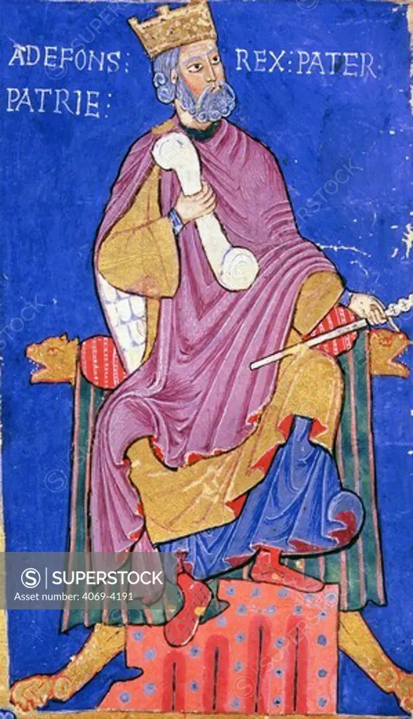 ALFONSO VI, before 1040-1109 King of Leon and Castile, Spain, Index of Royal Privileges, 12th-13th century manuscript