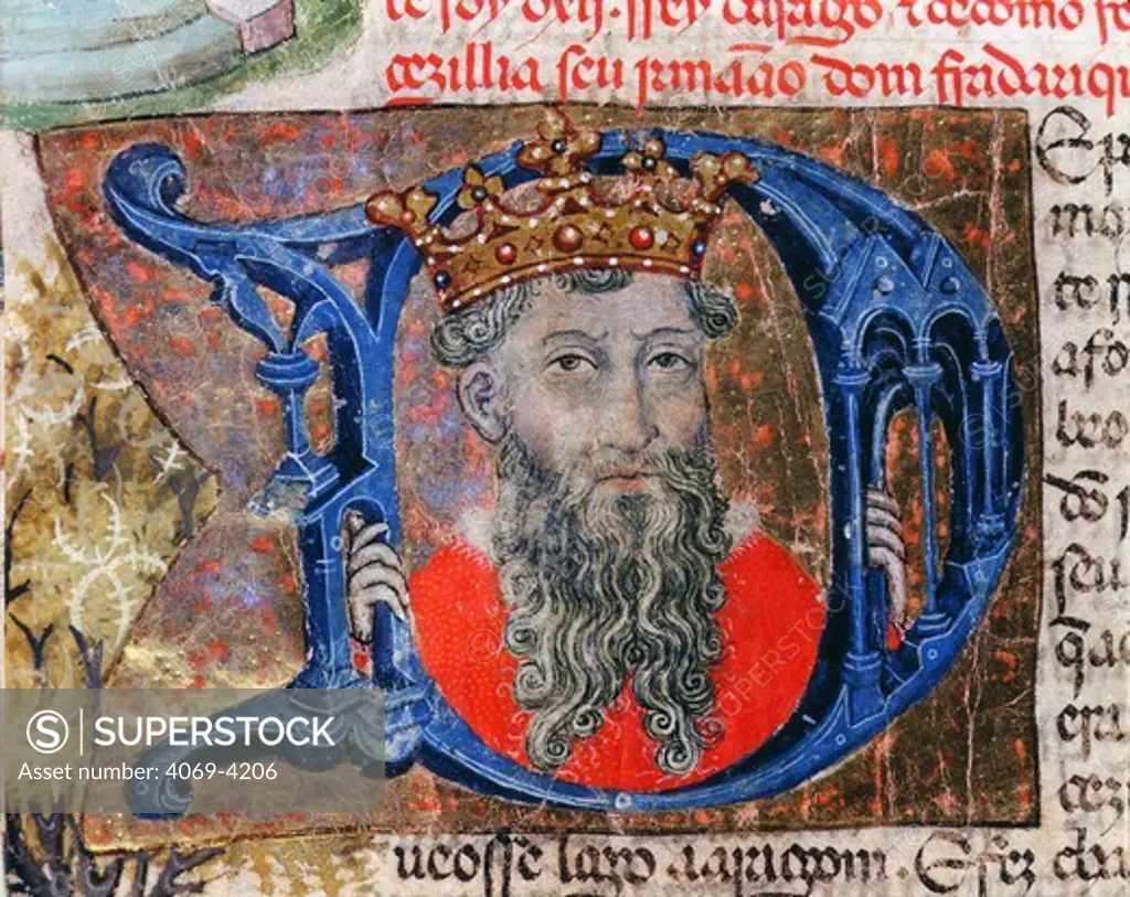 FREDERICK III, 1272-1337 King of Sicily (in 1296), son of Peter III of Aragon and Constance II of Sicily, from 1344 manuscript Chronicle of Spain
