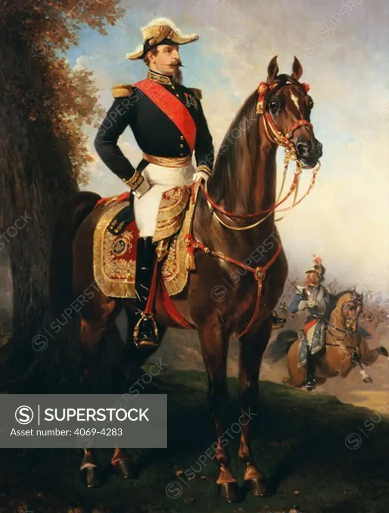 NAPOLEON III, 1808-73 Emperor of France, on the battlefield, equestrian portrait