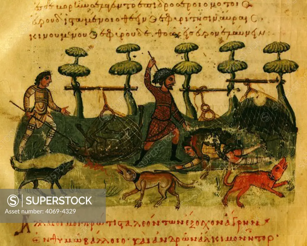 Trapping animals in nets, from 11th century Greek manuscript Codex Appiano