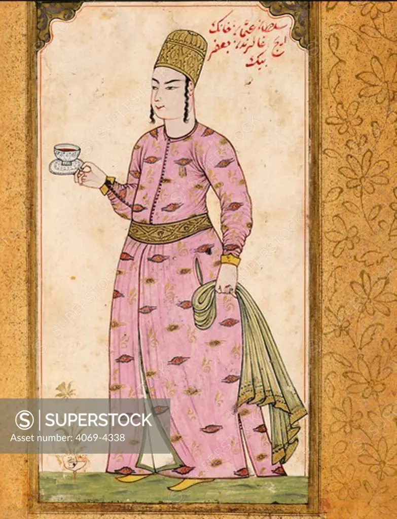 Young courtier carrying cup of coffee, 1720 miniature