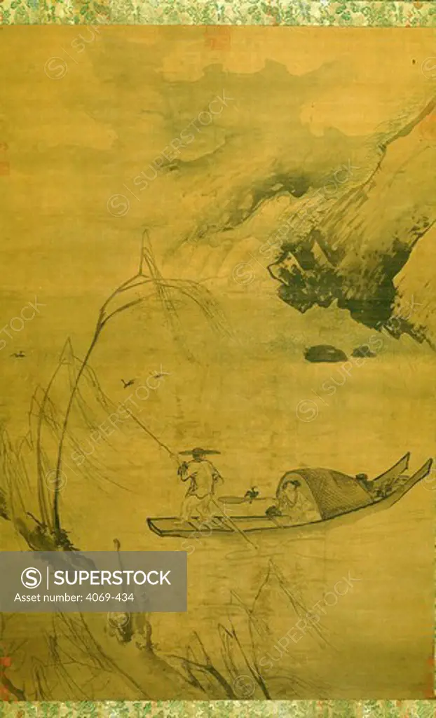 Fishing with Cormorants, silk panel, 15th-16th century, Ming dynasty, China