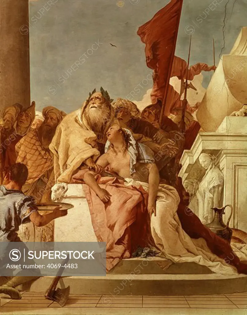 Sacrifice of Iphigenia, 1757 fresco (father Agamemnon agreed to sacrifice her on Diana's altar to appease goddess, but was spared at last moment)
