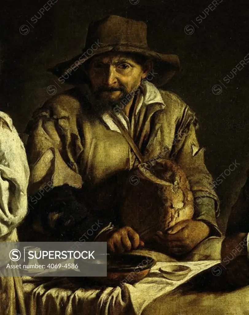 Man cutting bread, from Famille de paysans dans un intrieur (peasant familyin an interior) (detail)