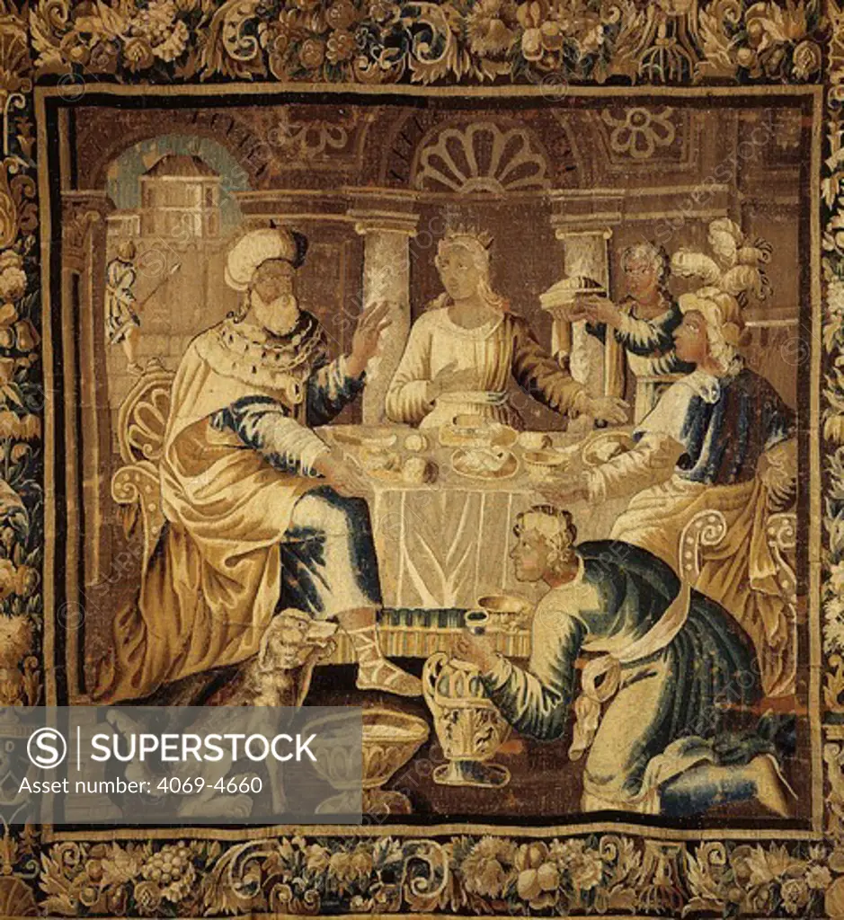Banquet, from History of Esther and Ahasuerus (Xerxes), 17th century Aubusson tapestry