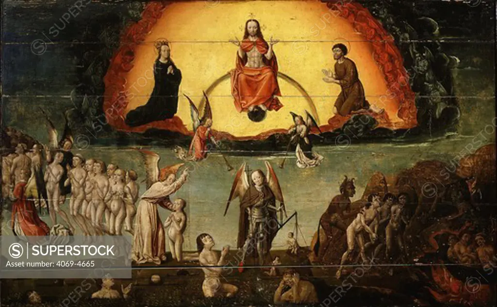 The Last Judgement, wooden panel painting, late 15th century Franco-Flemish, from church of Orchaise, France
