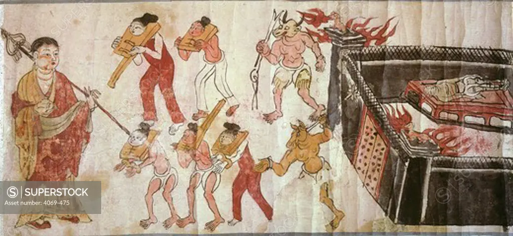 Torments in Hell, Sutra of the Ten Kings, Chinese painting, from Mogao Caves, near Dunhuang, Gansu province, China, 9th-10th century AD