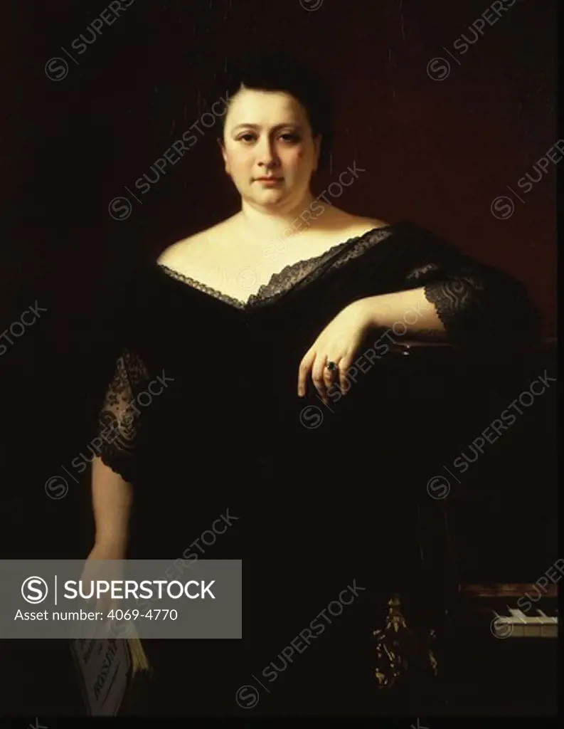 Marietta ALBONI, 1826-94 Italian contralto famous for Rossini operatic roles, holding a copy of Rossini's Messe Solenelle