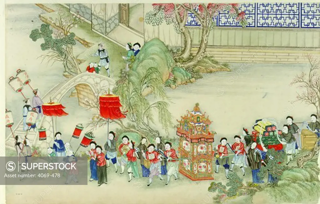 Marriage procession, Chinese painting, 19th century