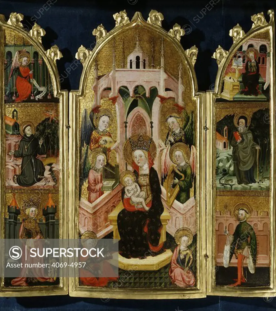 Triptych of the Virgin Mary, with Saints Anthony, Francis, Sebastian and Catherine
