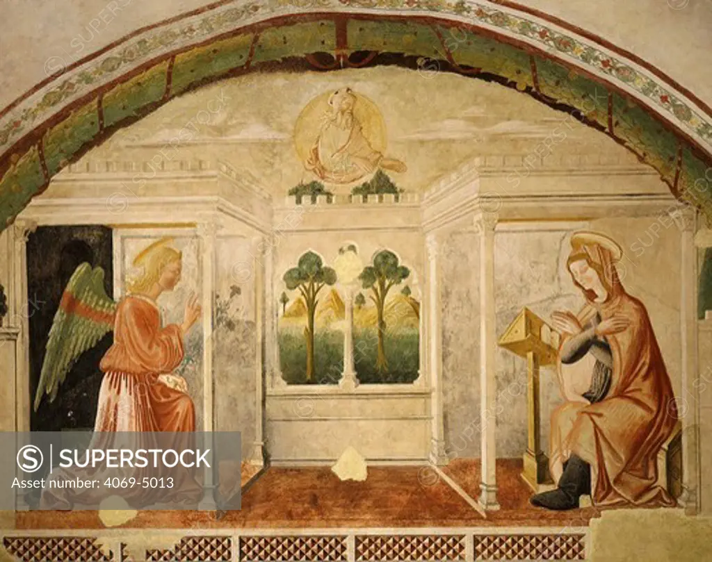 The Annunciation, 13th century fresco in baptistery
