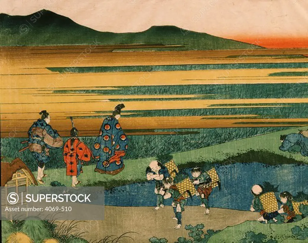 View of landscape, woodblock print