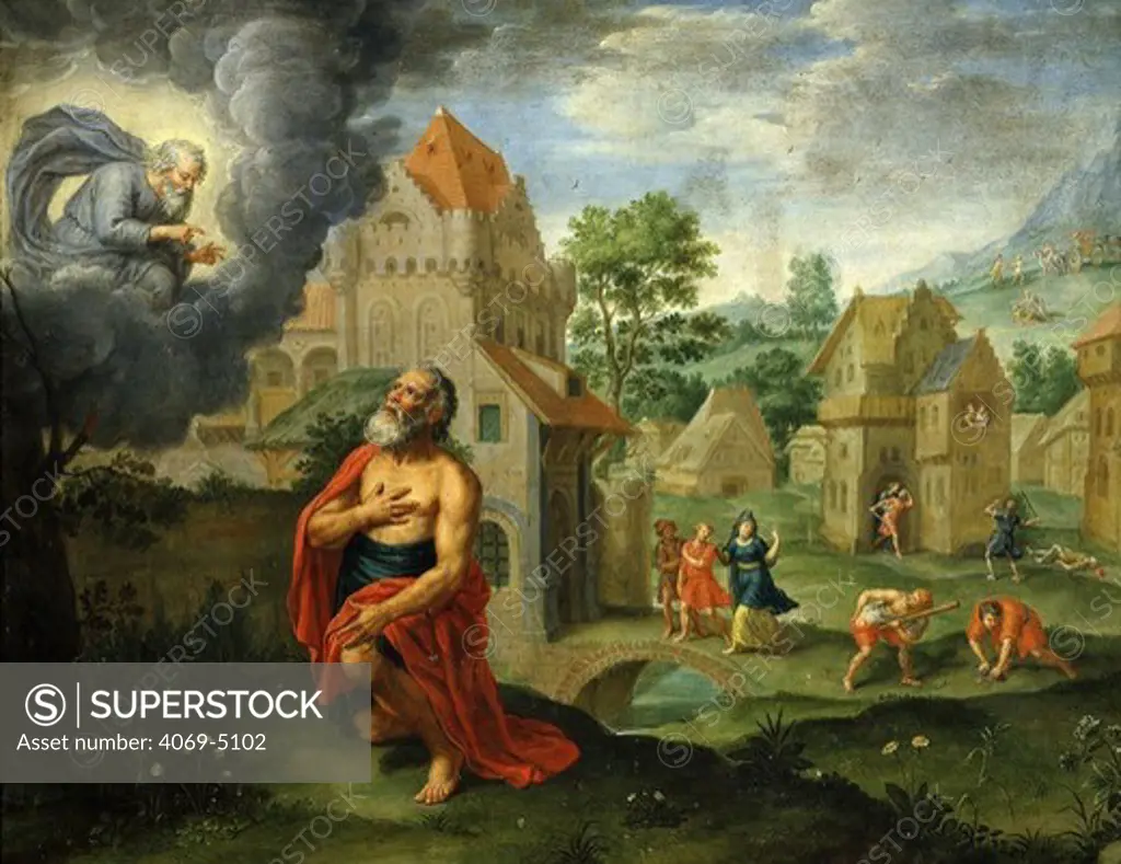 God announcing the Flood to Noah, 17th century painting on copper