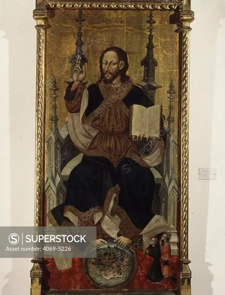 Christ, Saviour of the world, with map of world at his feet