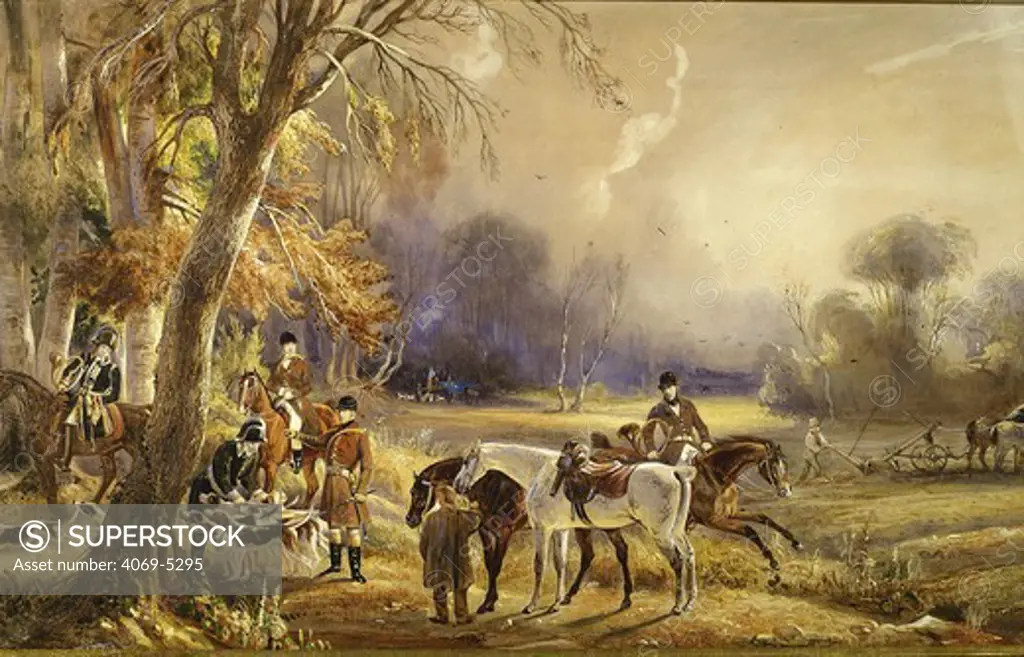 Setting off, gouache and watercolour from series depicting the Prince of Wagram's hunt